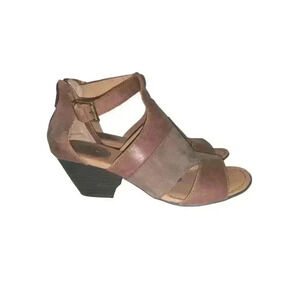 Boc Womens Wedge Sandals Brown Leather Open Toe Zip Lock Ankle Strap Size 7